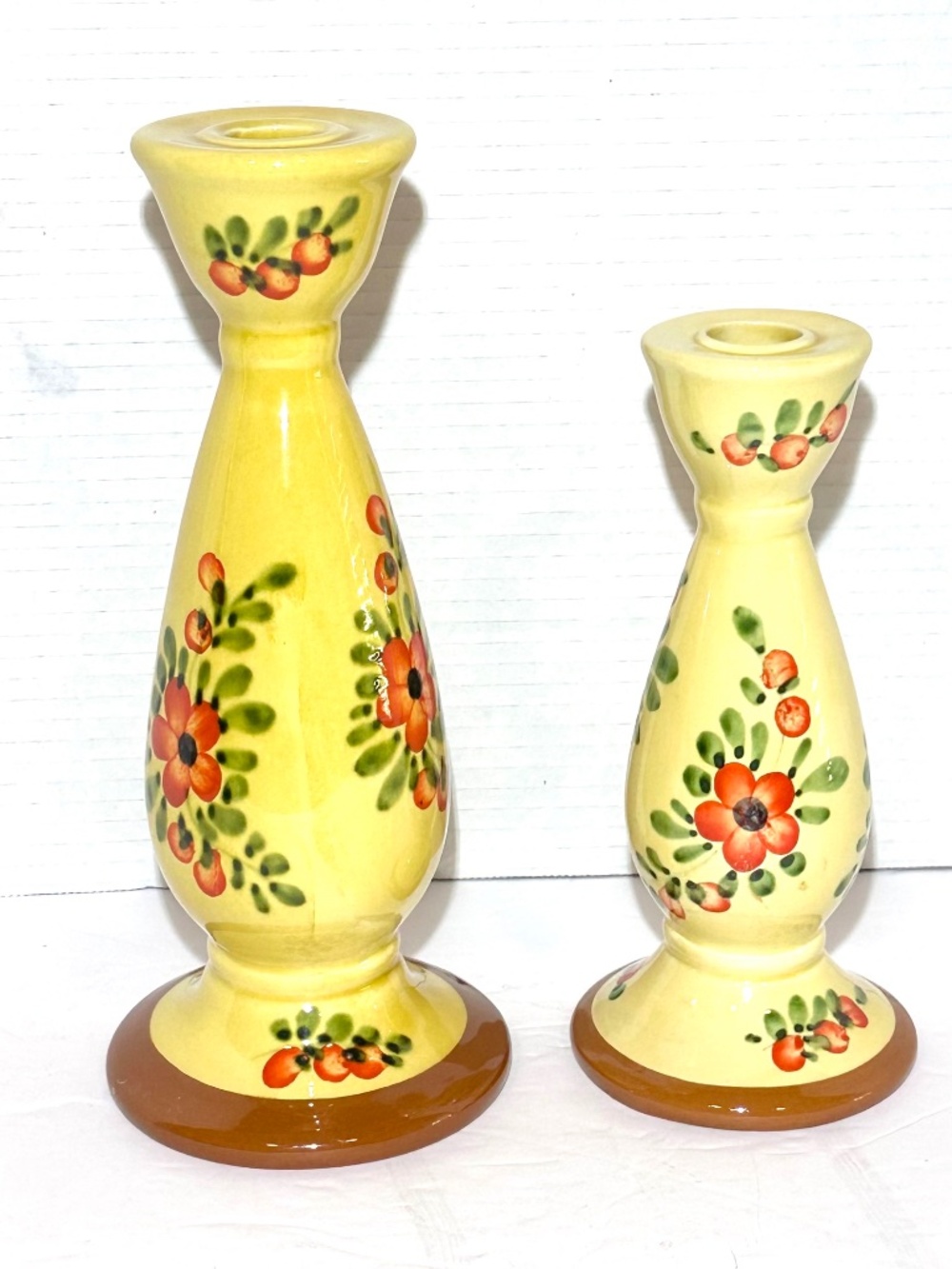 Vintage Pizzato Italian Ceramic Candlestick Holders Pair Hand Painted Floral